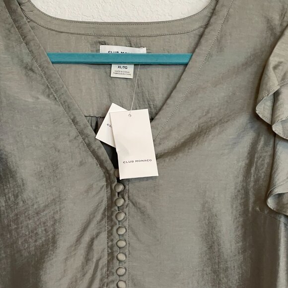 NWT Club Monaco Ruffle SLV Button Chemise in Sage - Picture 9 of 11